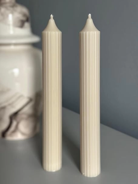2'Li Modern Çizgili Silindir Mum El Yapımı Zarif ve Şamdan Uyumlu Dekoratif Tasarım