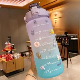 2 Litre Motivasyon Su Şişesi Sızdırmaz Dayanıklı Kapaklı Şık Tasarımlı Renkli Su Matarası 3d ve 2d Sticker Hediyeli (K0)