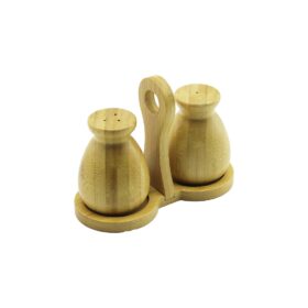 2 PCS - ŞİŞE MODELİ AHŞAP BAMBU TUZLUK - BAHARATLIK TUTACAKLI AHŞAP STAND (K0)