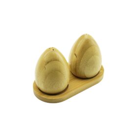 2 PCS - YUMURTA MODELİ AHŞAP BAMBU TUZLUK - BAHARATLIK AHŞAP STANDLI (K0)