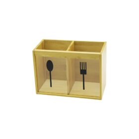 2 X KARE BÖLMELİ AHŞAP BAMBU KAŞIKLIK ŞEFFAF PVC PENCERELİ 2 X 9X9CM (K0)