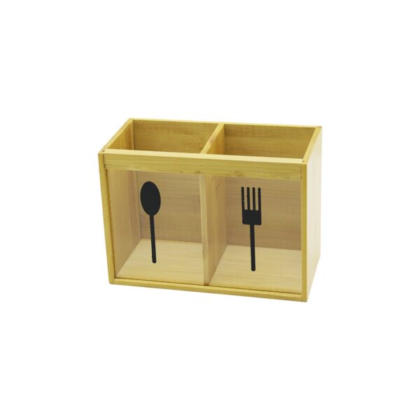 2 X KARE BÖLMELİ AHŞAP BAMBU KAŞIKLIK ŞEFFAF PVC PENCERELİ 2 X 9X9CM (K0)