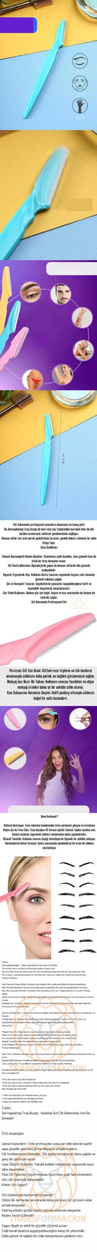 Turk Kaş Şekillendirici Kaş Dermaplaner Yüz Usturası 3 ADET - Görsel 2