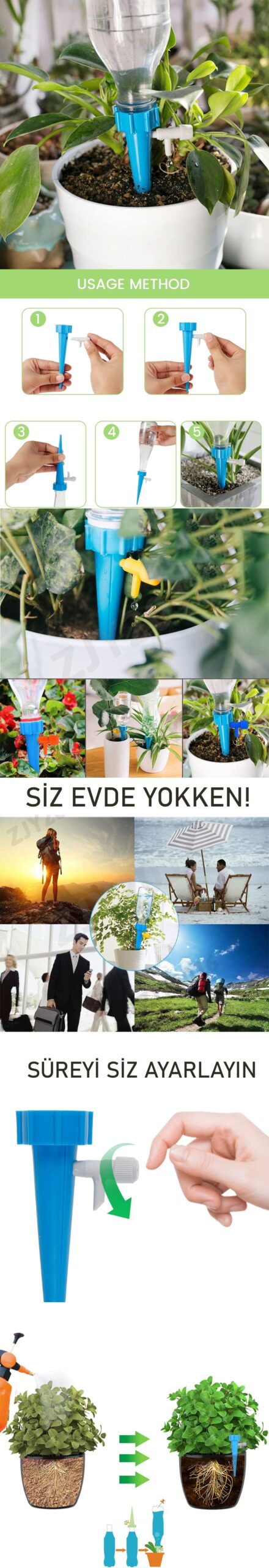 Turk Çiçek Damlama Sulama Şişe Aparat Seti 3 Şişe - Görsel 2