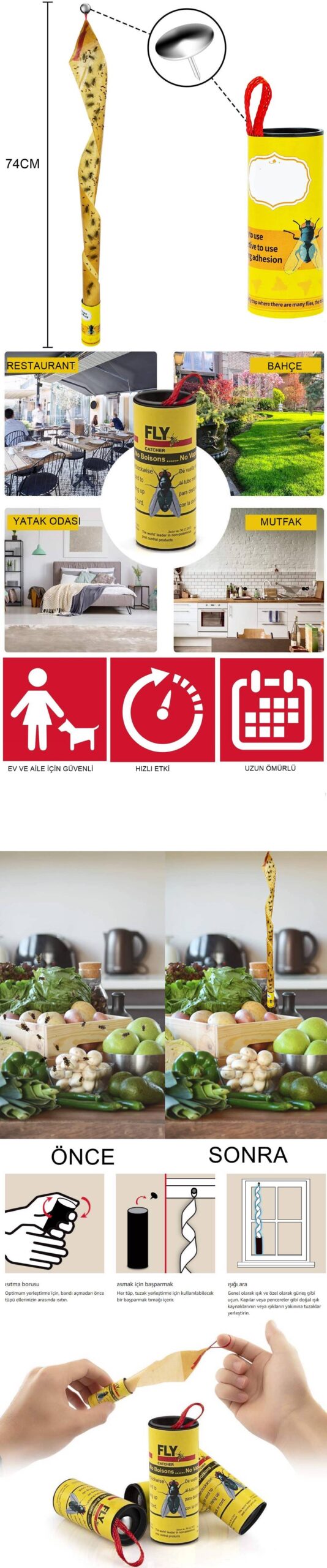 Turk 12 Adet Yapışkanlı Sinek Kapanı 74 cm - Görsel 2