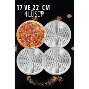 Turk Delikli Pizza Lahmacun Tepsisi Çelik 17 ve 22 CM 4 lü SET