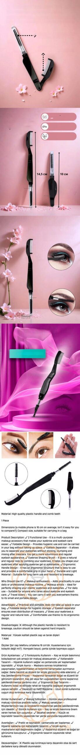 Turk Kirpik Fırçası Kaş Tarağı Kaş ve Kirpik Fırçlı Tarak - Görsel 2