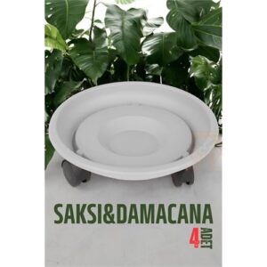 Turk Tekerlekli Saksı Altığı 4 ADET 37 CM BEYAZ