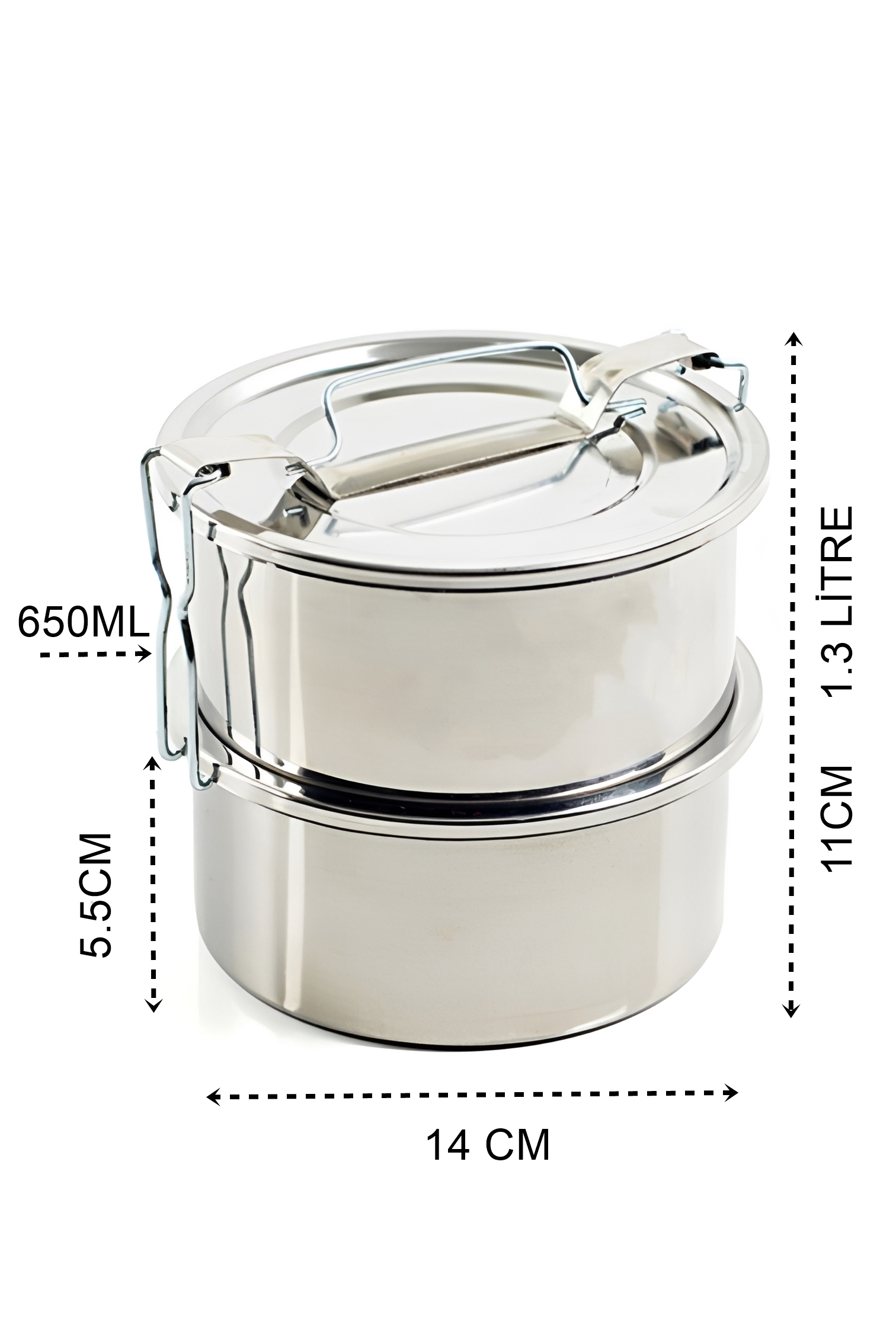 Turk Sefer Tası Yemek Kabı Paslanmaz Çelik 2 Katlı 14 cm 1.3 LİTRE - Görsel 2