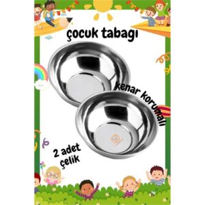 Turk Derin Çocuk Tabağı Güvenli Kenarlı Çelik 2 Adet 16 cm