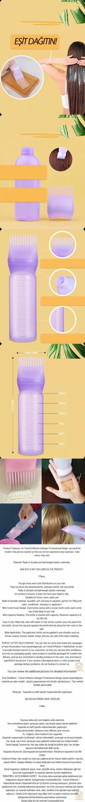 Turk Saç Boyası Eşit Dağıtım Şişesi Doldurulabilir Taraklı Aplikatör Solingen Professional - Görsel 2