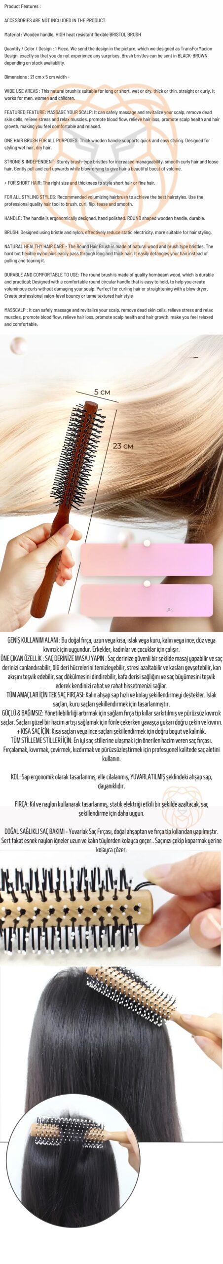 Turk Fön Fırçası Ahşap Saplı Tarama Fırçası - Görsel 2