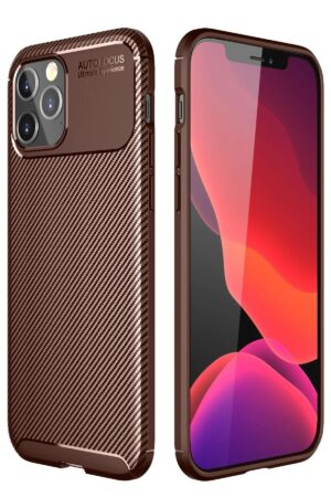 iPhone 12 Pro Max Kılıf Auto Focus Karbon Kapak - Kahverengi-(5796)