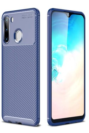 Samsung Galaxy A21 Kılıf Auto Focus Karbon Kapak - Lacivert-(5796)