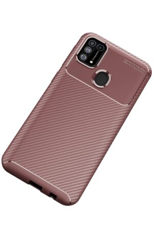 Samsung Galaxy M31 Kılıf Auto Focus Karbon Kapak - Kahverengi-(5796)