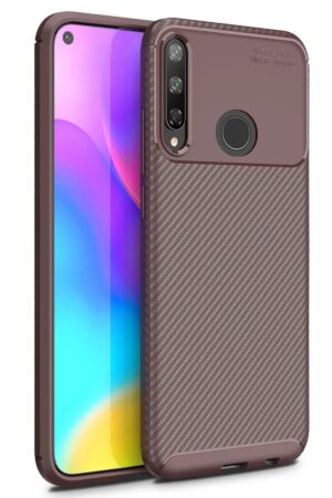 Huawei P40 Lite E Kılıf Auto Focus Karbon Kapak - Kahverengi-(5796)