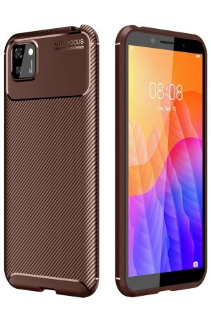 Huawei Y5P Kılıf Auto Focus Karbon Kapak - Kahverengi-(5796)