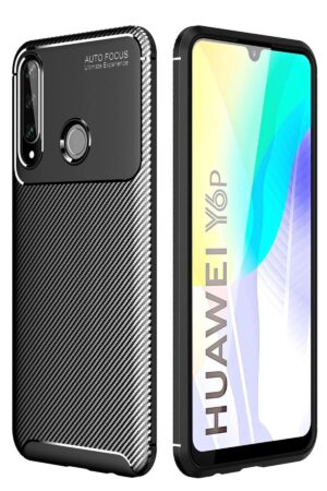 Huawei Y6P Kılıf Auto Focus Karbon Kapak - Siyah-(5796)