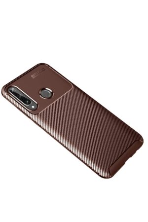Huawei Y6P Kılıf Auto Focus Karbon Kapak - Kahverengi-(5796)