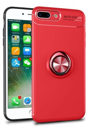 iPhone 7 Plus Kılıf Range Yüzüklü Silikon - Kırmızı-(5796)