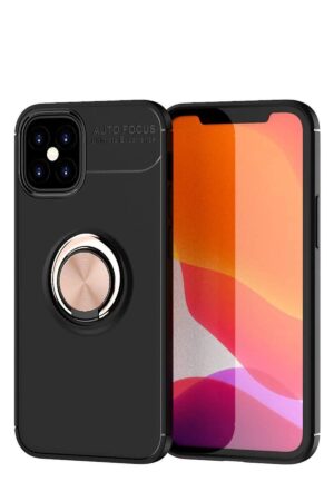 iPhone 12 Mini Kılıf Range Yüzüklü Silikon - Siyah-Gold-(5796)