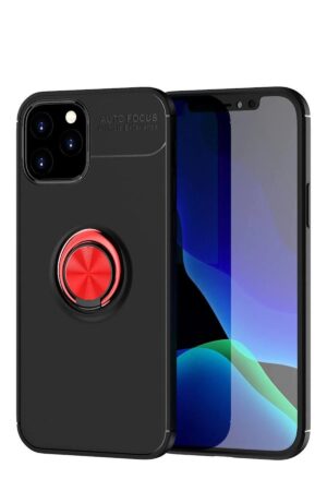 iPhone 12 Kılıf Range Yüzüklü Silikon - Siyah-Kırmızı-(5796)