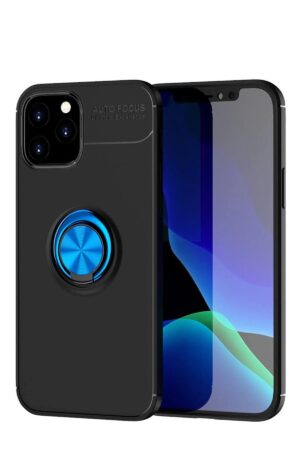 iPhone 12 Kılıf Range Yüzüklü Silikon - Siyah-Mavi-(5796)