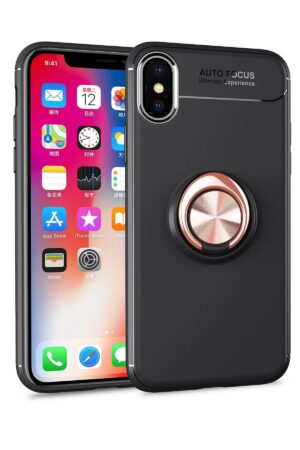 iPhone XS Max Kılıf Range Yüzüklü Silikon - Siyah-Gold-(5796)