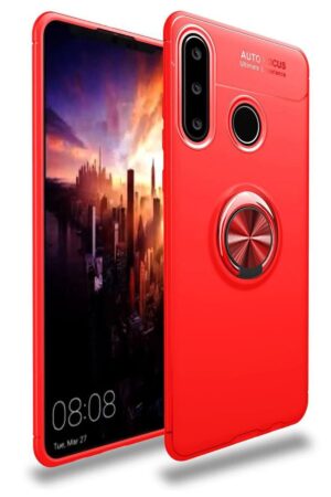 Huawei Y6P Kılıf Range Yüzüklü Silikon - Kırmızı-(5796)
