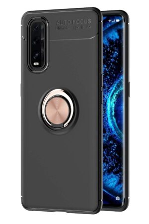 Oppo Find X2 Kılıf Range Yüzüklü Silikon - Siyah-Gold-(5796)