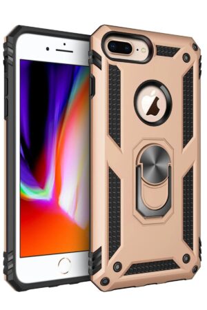 iPhone 7 Plus Kılıf Sofya Yüzüklü Silikon Kapak - Gold-(5796)