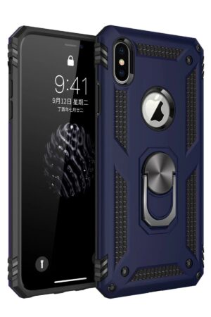 iPhone XS Max Kılıf Sofya Yüzüklü Silikon Kapak - Lacivert-(5796)