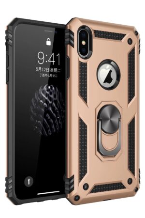 iPhone XS Max Kılıf Sofya Yüzüklü Silikon Kapak - Gold-(5796)