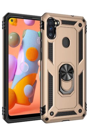 Samsung Galaxy A11 Kılıf Sofya Yüzüklü Silikon Kapak - Gold-(5796)