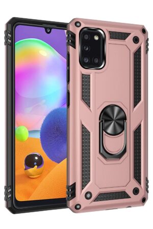 Samsung Galaxy A31 Kılıf Sofya Yüzüklü Silikon Kapak - Rose-(5796)