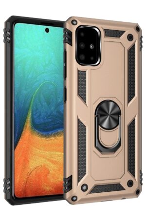 Samsung Galaxy A71 Kılıf Sofya Yüzüklü Silikon Kapak - Gold-(5796)