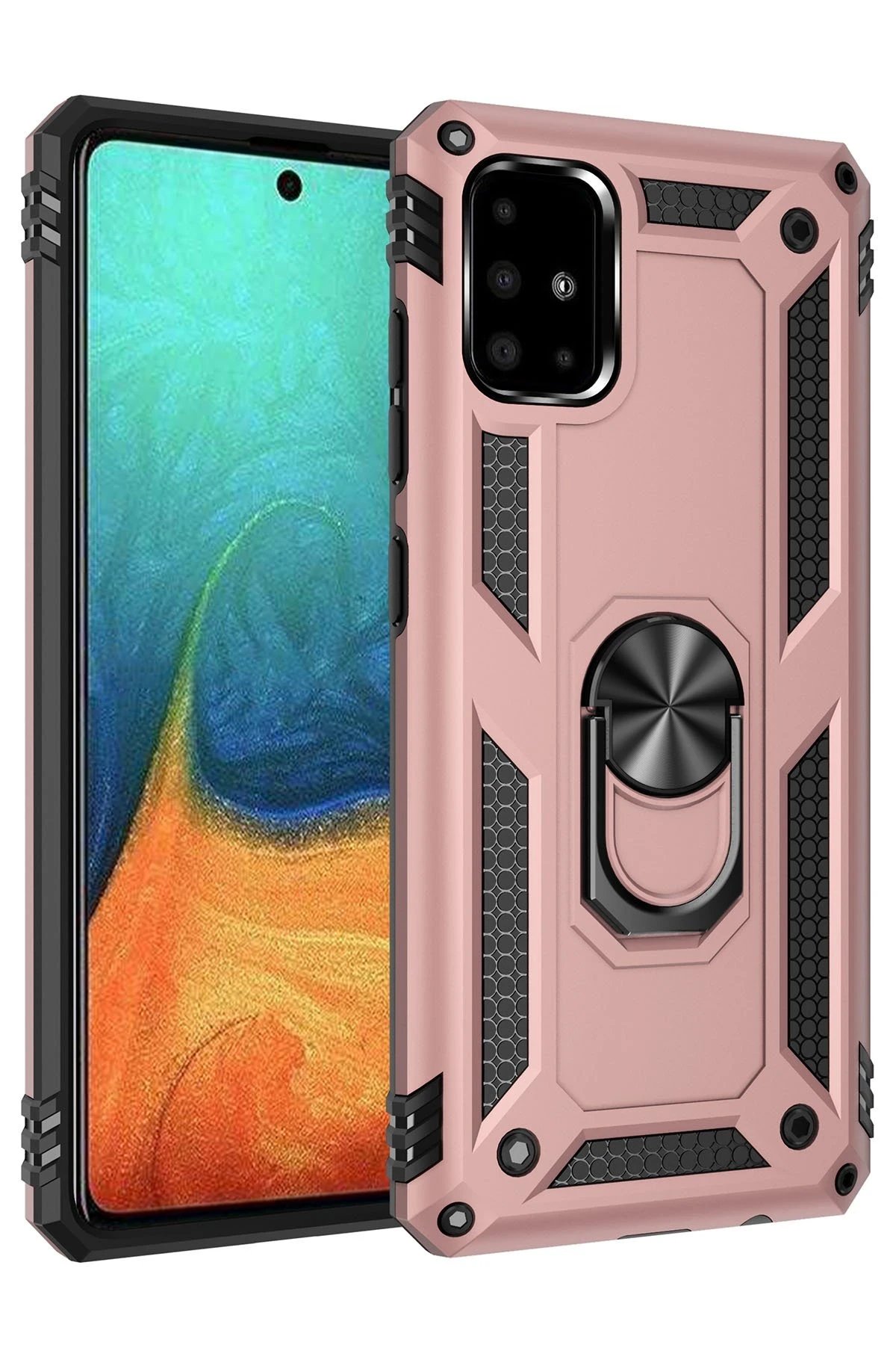 Samsung Galaxy A71 Kılıf Sofya Yüzüklü Silikon Kapak - Rose-(5796)