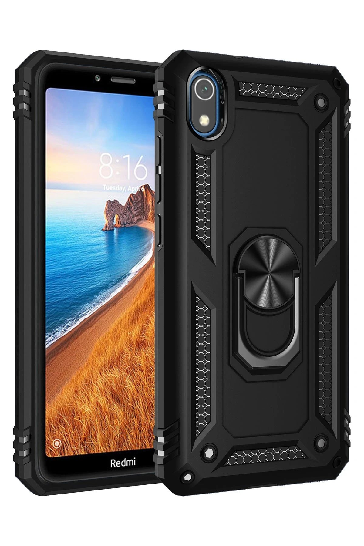 Xiaomi Redmi 7A Kılıf Sofya Yüzüklü Silikon Kapak - Siyah-(5796)