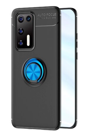 Huawei P40 Kılıf Range Yüzüklü Silikon - Siyah-Mavi-(5796)