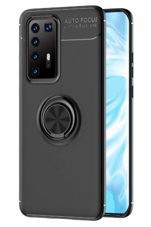 Huawei P40 Pro Kılıf Range Yüzüklü Silikon - Siyah-(5796)