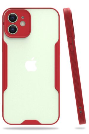iPhone 12 Kılıf Platin Silikon - Kırmızı-(5796)