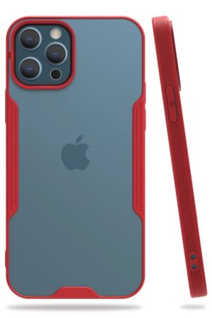 iPhone 12 Pro Max Kılıf Platin Silikon - Kırmızı-(5796)