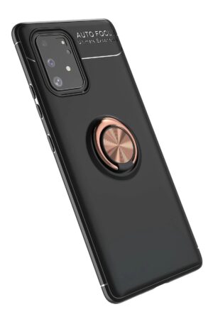 Samsung Galaxy A91 / S10 Lite Kılıf Range Yüzüklü Silikon - Siyah-Gold-(5796)