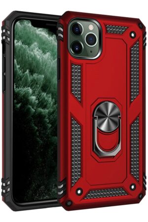 iPhone 11 Pro Max Kılıf Sofya Yüzüklü Silikon Kapak - Kırmızı-(5796)