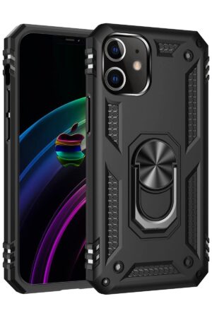 iPhone 12 Kılıf Sofya Yüzüklü Silikon Kapak - Siyah-(5796)