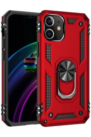 iPhone 12 Kılıf Sofya Yüzüklü Silikon Kapak - Kırmızı-(5796)