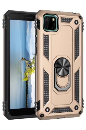Huawei Y5P Kılıf Sofya Yüzüklü Silikon Kapak - Gold-(5796)