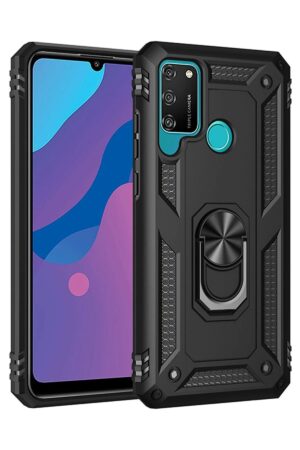 Huawei Y6P Kılıf Sofya Yüzüklü Silikon Kapak - Siyah-(5796)