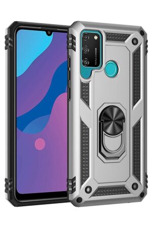 Huawei Y6P Kılıf Sofya Yüzüklü Silikon Kapak - Gümüş-(5796)