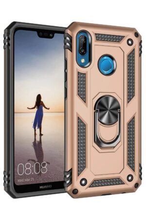 Huawei P20 Lite Kılıf Sofya Yüzüklü Silikon Kapak - Gold-(5796)